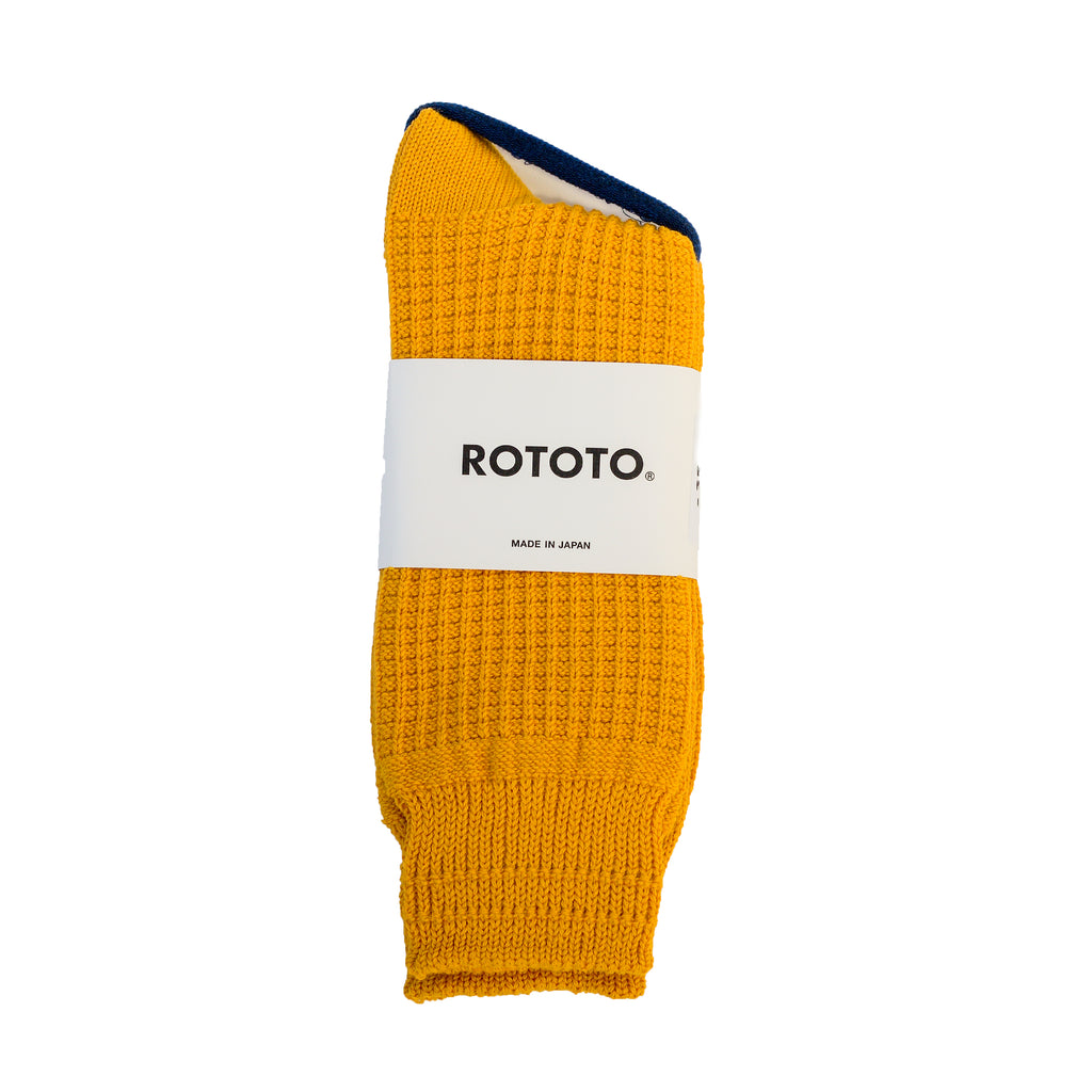 RoToTo Cotton Waffle Crew Socks Mustard