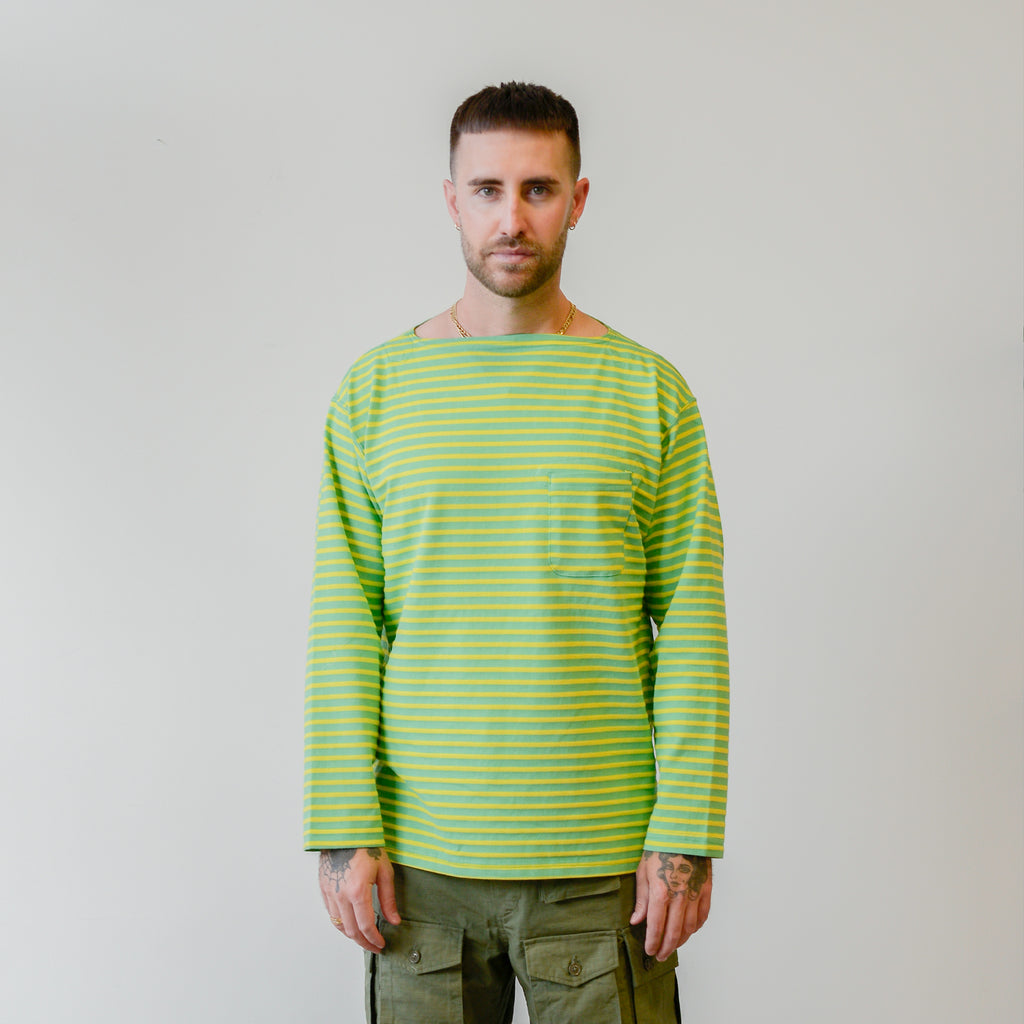 Engineered Garments Basque Shirt Green/Yellow PC Striped Jersey model