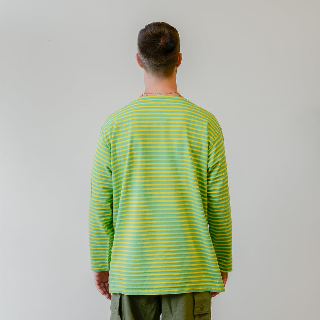 Engineered Garments Basque Shirt Green/Yellow PC Striped Jersey model back