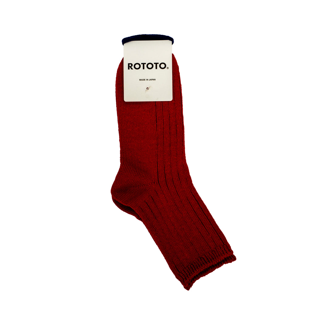 RoToTo Linen Cotton Ribbed Ankle Socks Red